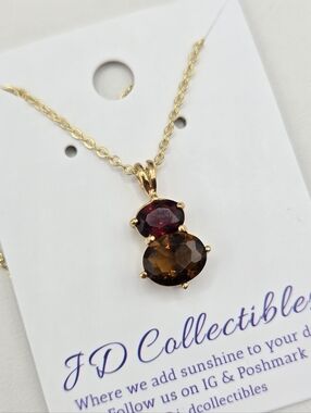 Swarovski Crystal Elements Gold Necklace Topaz Garnet Red 18 inch Prom Bridal